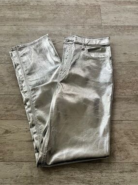 Gap Metallic Silver Cheeky Straight High Rise Jeans Pants Womens Size 31/12T